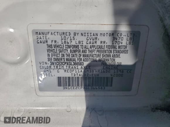 ✅ 2016 Nissan Note SV • VIN: 3N1CE2CPXGL366583 • Lot: 94555395. Wystawiony na Copart z przebiegiem 153 523 mil. Bezpłatny archiwum sprzedaży aukcyjnych z USA i szczegółowy raport historii pojazdu na DreamBid. Zdjęcie 12.