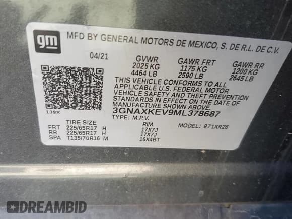 ✅ 2021 Chevrolet Equinox LT • VIN: 3GNAXKEV9ML378687 • Лот: 81855225. Опубликован ранее на Copart с пробегом 47 791 миль. Бесплатный доступ к архиву аукционных продаж из США и подробный отчёт об истории автомобиля на DreamBid. Изображение 13.