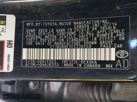 ✅ 2014 Toyota Corolla L • VIN: 2T1BURHE2EC226250 • Lot: 43256424. Wystawiony na IAAI z przebiegiem 168 532 mil. Bezpłatny archiwum sprzedaży aukcyjnych z USA i szczegółowy raport historii pojazdu na DreamBid. Zdjęcie 9.