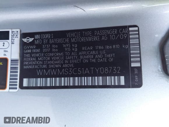 ✅ 2010 MINI Convertible S • VIN: WMWMS3C51ATY08732 • Lot: 43017608. Wystawiony na IAAI z przebiegiem 143 269 mil. Bezpłatny archiwum sprzedaży aukcyjnych z USA i szczegółowy raport historii pojazdu na DreamBid. Zdjęcie 9.