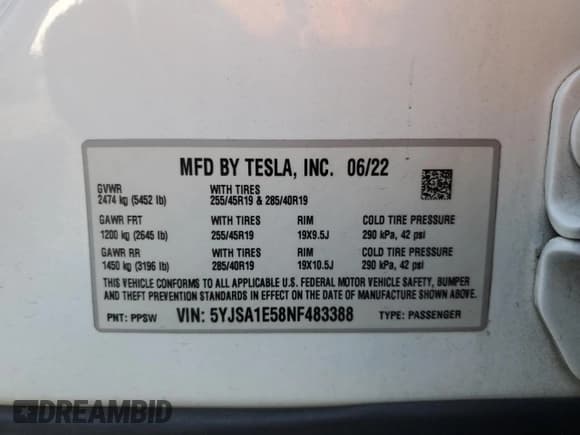 ✅ 2022 Tesla Model S • VIN: 5YJSA1E58NF483388 • Lot: 80904265. Wystawiony na Copart z przebiegiem 121 037 mil. Bezpłatny archiwum sprzedaży aukcyjnych z USA i szczegółowy raport historii pojazdu na DreamBid. Zdjęcie 12.