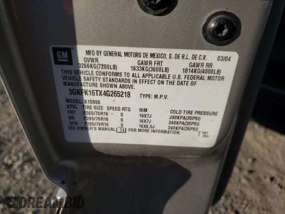 ✅ 2004 GMC Yukon XL SLT • VIN: 3GKFK16TX4G265218 • Lot: 82390495. Wystawiony na Copart z przebiegiem 244 673 mil. Bezpłatny archiwum sprzedaży aukcyjnych z USA i szczegółowy raport historii pojazdu na DreamBid. Zdjęcie 13.