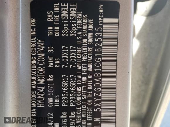 ✅ 2012 Hyundai Santa Fe GLS • VIN: 5XYZGDAB1CG162535 • Lot: 79842324. Listed on Copart with 174,959 mi. Free auction sales archive from the USA and detailed vehicle history report at DreamBid. Image 12.