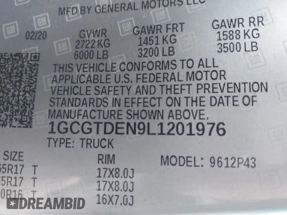 ✅ 2020 Chevrolet Colorado 4WD Z71 • VIN: 1GCGTDEN9L1201976 • Lot: 43696992. Listed on IAAI with 81,315 mi. Free auction sales archive from the USA and detailed vehicle history report at DreamBid. Image 9.