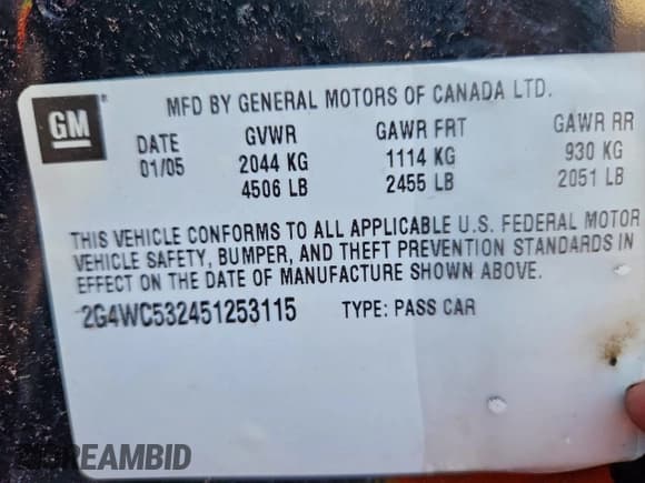 ✅ 2005 Buick LaCrosse CX • VIN: 2G4WC532451253115 • Лот: 94600245. Опубликован ранее на Copart с пробегом 167 054 миль. Бесплатный доступ к архиву аукционных продаж из США и подробный отчёт об истории автомобиля на DreamBid. Изображение 12.