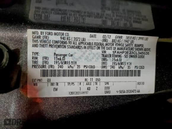 ✅ 2012 Ford Focus S • VIN: 1FAHP3E23CL345638 • Лот: 95619935. Опубликован ранее на Copart с пробегом 179 921 миль. Бесплатный доступ к архиву аукционных продаж из США и подробный отчёт об истории автомобиля на DreamBid. Изображение 12.