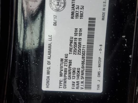 ✅ 2018 Honda Odyssey Touring • VIN: 5FNRL6H86JB503711 • Lot: 86289495. Listed on Copart with 118,870 mi. Free auction sales archive from the USA and detailed vehicle history report at DreamBid. Image 14.