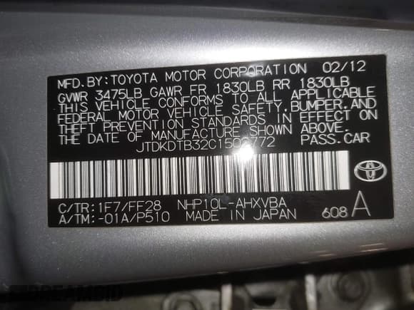 ✅ 2012 Toyota Prius One • VIN: JTDKDTB32C1502772 • Лот: 43799913. Опубликован ранее на IAAI с пробегом 215 480 миль. Бесплатный доступ к архиву аукционных продаж из США и подробный отчёт об истории автомобиля на DreamBid. Изображение 9.