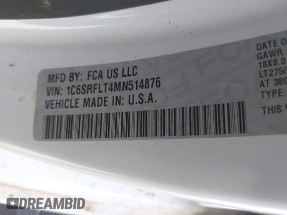 ✅ 2021 Ram 1500 Rebel • VIN: 1C6SRFLT4MN514876 • Лот: 40466708. Опубликован ранее на IAAI с пробегом 51 621 миль. Бесплатный доступ к архиву аукционных продаж из США и подробный отчёт об истории автомобиля на DreamBid. Изображение 9.