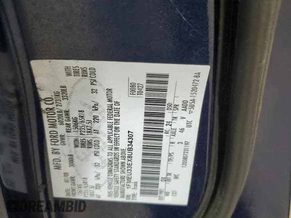 ✅ 2008 Ford Explorer Sport Trac Limited • VIN: 1FMEU33EX8UB34307 • Лот: 84540325. Опубликован ранее на Copart с пробегом 171 517 миль. Бесплатный доступ к архиву аукционных продаж из США и подробный отчёт об истории автомобиля на DreamBid. Изображение 13.