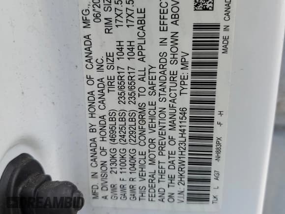 ✅ 2020 Honda CR-V LX • VIN: 2HKRW1H23LH411546 • Lot: 84816815. Wystawiony na Copart z przebiegiem 66 969 mil. Bezpłatny archiwum sprzedaży aukcyjnych z USA i szczegółowy raport historii pojazdu na DreamBid. Zdjęcie 13.