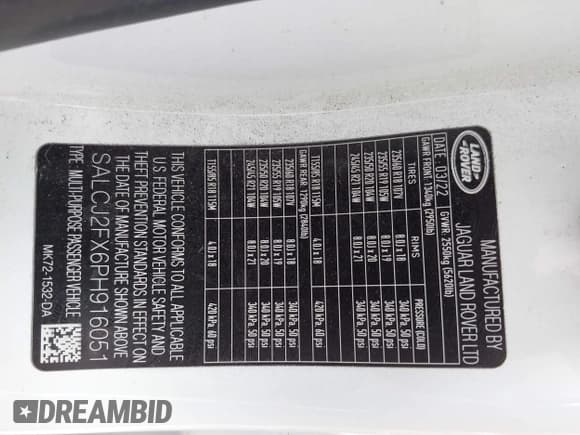 ✅ 2023 Land Rover Discovery Sport S • VIN: SALCJ2FX6PH916051 • Lot: 42429934. Wystawiony na IAAI z przebiegiem 45 055 mil. Bezpłatny archiwum sprzedaży aukcyjnych z USA i szczegółowy raport historii pojazdu na DreamBid. Zdjęcie 9.