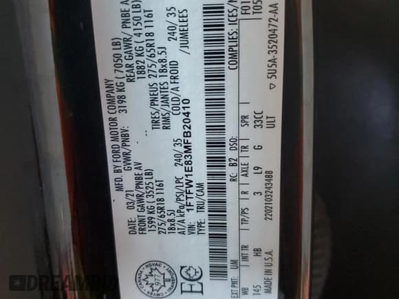 ✅ 2021 Ford F-150 XLT • VIN: 1FTFW1E83MFB20410 • Лот: 80485315. Опубликован ранее на Copart с пробегом 50 251 миль. Бесплатный доступ к архиву аукционных продаж из США и подробный отчёт об истории автомобиля на DreamBid. Изображение 12.