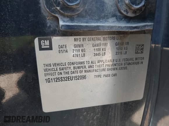 2014 Chevrolet Impala LT z VIN 1G1125S32EU152096, wystawiony jako IAAI lot #43431111 z przebiegiem 122 494 mil mil oraz . Historia ofert i sprzedaży dostępna na DreamBid. Obrazek 9.