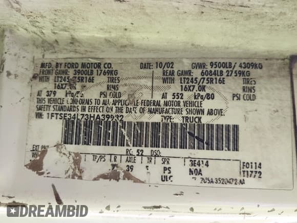 ✅ 2003 Ford Econoline Cargo • VIN: 1FTSE34L73HA39982 • Lot: 42081487. Listed on IAAI with 350,687 mi. Free auction sales archive from the USA and detailed vehicle history report at DreamBid. Image 9.