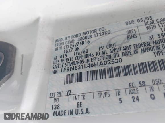 ✅ 2006 Ford Econoline Passenger XL • VIN: 1FBNE31L46HA02530 • Lot: 43173565. Wystawiony na IAAI z przebiegiem 74 585 mil. Bezpłatny archiwum sprzedaży aukcyjnych z USA i szczegółowy raport historii pojazdu na DreamBid. Zdjęcie 9.