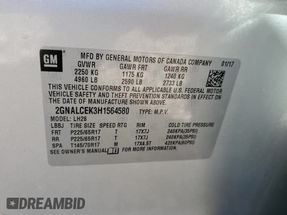 ✅ 2017 Chevrolet Equinox LT • VIN: 2GNALCEK3H1564580 • Лот: 72269494. Опубликован ранее на Copart с пробегом 59 784 миль. Бесплатный доступ к архиву аукционных продаж из США и подробный отчёт об истории автомобиля на DreamBid. Изображение 12.