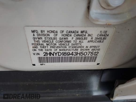 ✅ 2003 Acura MDX Touring • VIN: 2HNYD18943H507512 • Lot: 41983011. Listed on IAAI with 165,445 mi. Free auction sales archive from the USA and detailed vehicle history report at DreamBid. Image 9.