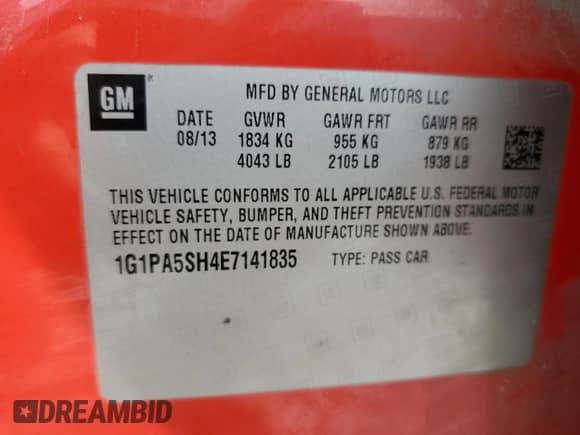 2014 Chevrolet Cruze LS with VIN 1G1PA5SH4E7141835, listed as a Copart auction lot 67807015 with 216,102 mi miles and Salvage title. Bid and sale history available at DreamBid. Image 12.