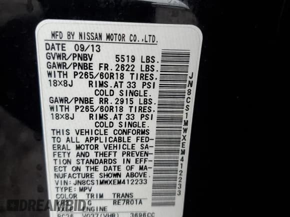 ✅ 2014 Infiniti QX70 • VIN: JN8CS1MWXEM412233 • Lot: 52859325. Listed on Copart with 109,121 mi. Free auction sales archive from the USA and detailed vehicle history report at DreamBid. Image 15.