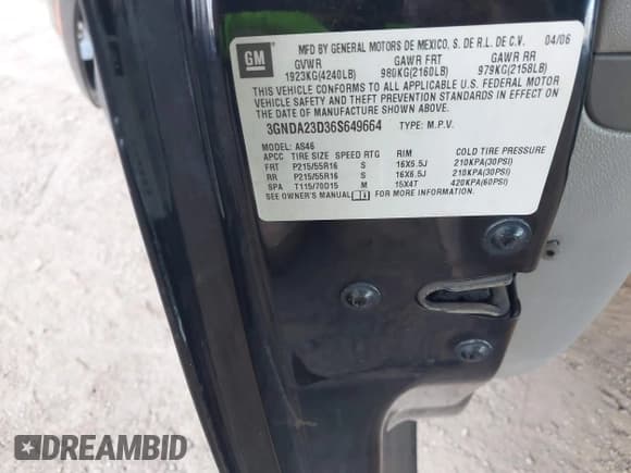 ✅ 2006 Chevrolet HHR LT • VIN: 3GNDA23D36S649664 • Lot: 41360641. Listed on IAAI with Not provided. Free auction sales archive from the USA and detailed vehicle history report at DreamBid. Image 9.