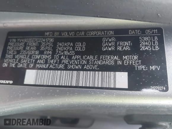 ✅ 2012 Volvo XC60 3.0L • VIN: YV4902DZ7C2241796 • Лот: 42223322. Опубликован ранее на IAAI с пробегом 185 520 миль. Бесплатный доступ к архиву аукционных продаж из США и подробный отчёт об истории автомобиля на DreamBid. Изображение 9.