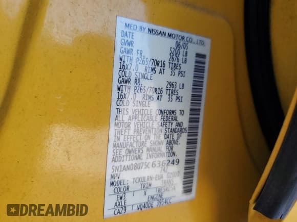 ✅ 2005 Nissan Xterra S • VIN: 5N1AN08U75C636249 • Lot: 85574774. Wystawiony na Copart z przebiegiem 145 966 mil. Bezpłatny archiwum sprzedaży aukcyjnych z USA i szczegółowy raport historii pojazdu na DreamBid. Zdjęcie 12.