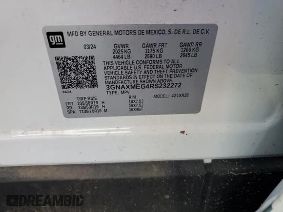 ✅ 2024 Chevrolet Equinox RS • VIN: 3GNAXMEG4RS232272 • Lot: 90297635. Listed on Copart with 37,445 mi. Free auction sales archive from the USA and detailed vehicle history report at DreamBid. Image 13.