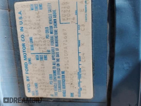 ✅ 1983 Ford F-250 • VIN: 1FTHF25L1DPA71687 • Lot: 67792335. Listed on Copart with Not provided. Free auction sales archive from the USA and detailed vehicle history report at DreamBid. Image 12.