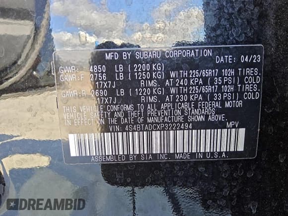 ✅ 2023 Subaru Outback Premium • VIN: 4S4BTADCXP3222494 • Lot: 93866495. Listed on Copart with 14,407 mi. Free auction sales archive from the USA and detailed vehicle history report at DreamBid. Image 13.