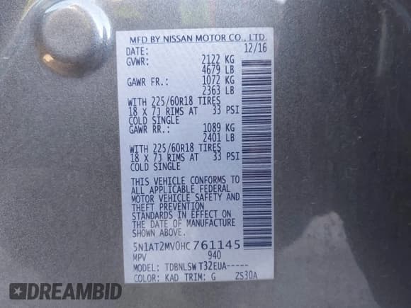 ✅ 2017 Nissan Rogue SL • VIN: 5N1AT2MV0HC761145 • Лот: 43506591. Опубликован ранее на IAAI с пробегом 117 810 миль. Бесплатный доступ к архиву аукционных продаж из США и подробный отчёт об истории автомобиля на DreamBid. Изображение 9.