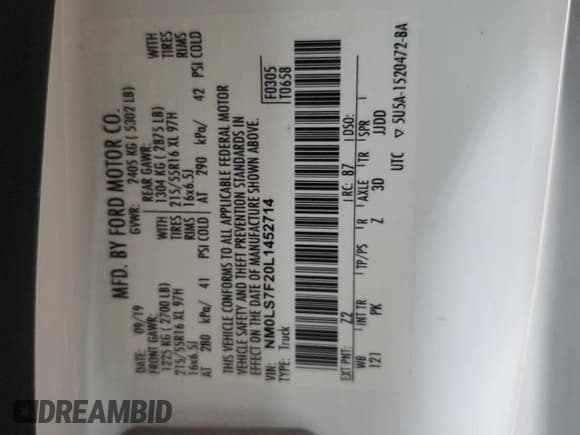 ✅ 2020 Ford Transit Connect XLT • VIN: NM0LS7F20L1452714 • Lot: 91033625. Listed on Copart with 71,933 mi. Free auction sales archive from the USA and detailed vehicle history report at DreamBid. Image 12.