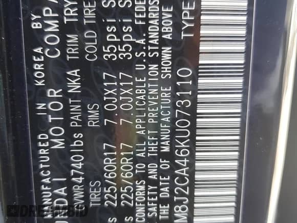 2019 Hyundai Tucson SE with VIN KM8J2CA46KU073110, listed as a Copart auction lot 82167785 with 75,912 mi miles and Salvage title. Bid and sale history available at DreamBid. Image 14.