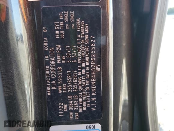 ✅ 2023 Kia Carnival LX • VIN: KNDNB4H32P6255827 • Lot: 87093835. Listed on Copart with 39,292 mi. Free auction sales archive from the USA and detailed vehicle history report at DreamBid. Image 14.