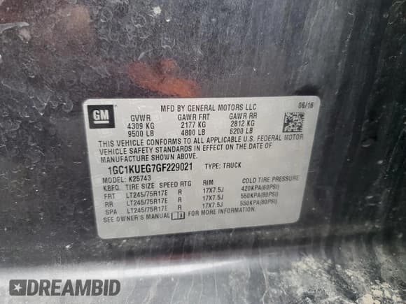 ✅ 2016 Chevrolet Silverado 2500HD Work Truck • VIN: 1GC1KUEG7GF229021 • Лот: 51768555. Опубликован ранее на Copart с пробегом 243 452 миль. Бесплатный доступ к архиву аукционных продаж из США и подробный отчёт об истории автомобиля на DreamBid. Изображение 12.