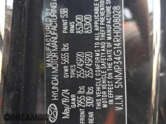 2024 Hyundai Santa Fe Limited с VIN 5NMP34G14RH008028, выставлен на аукционе Copart как лот 87258754 с пробегом 3 855 миль миль и Списание • Salvage title. История ставок и продаж доступна на DreamBid. Изображение 13.