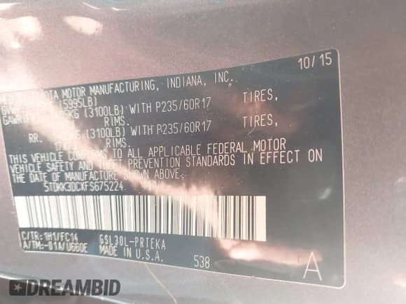 ✅ 2015 Toyota Sienna LE AAS • VIN: 5TDKK3DCXFS675224 • Lot: 42448400. Listed on IAAI with 152,705 mi. Free auction sales archive from the USA and detailed vehicle history report at DreamBid. Image 9.