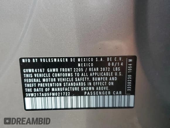 ✅ 2015 Volkswagen Golf TSI S • VIN: 3VW217AU5FM021722 • Lot: 71365315. Wystawiony na Copart z przebiegiem 107 392 mil. Bezpłatny archiwum sprzedaży aukcyjnych z USA i szczegółowy raport historii pojazdu na DreamBid. Zdjęcie 12.