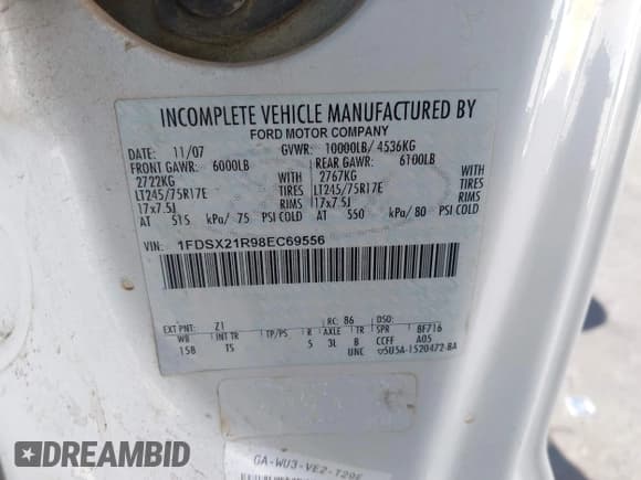 ✅ 2008 Ford F-250 • VIN: 1FDSX21R98EC69556 • Лот: 43472085. Опубликован ранее на IAAI с пробегом 191 424 миль. Бесплатный доступ к архиву аукционных продаж из США и подробный отчёт об истории автомобиля на DreamBid. Изображение 9.