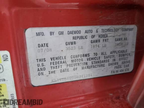 2009 Chevrolet Aveo 1LT z VIN KL1TD56E09B341294, wystawiony jako Copart lot #86139404 z przebiegiem 121 471 mil mil oraz Czysty tytuł • Clean title. Historia ofert i sprzedaży dostępna na DreamBid. Obrazek 12.