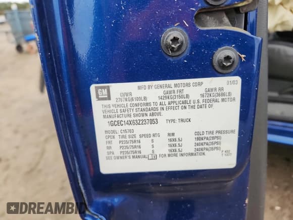 ✅ 2003 Chevrolet Silverado 1500 LS • VIN: 1GCEC14X63Z237053 • Lot: 85401765. Listed on Copart with 192,844 mi. Free auction sales archive from the USA and detailed vehicle history report at DreamBid. Image 12.