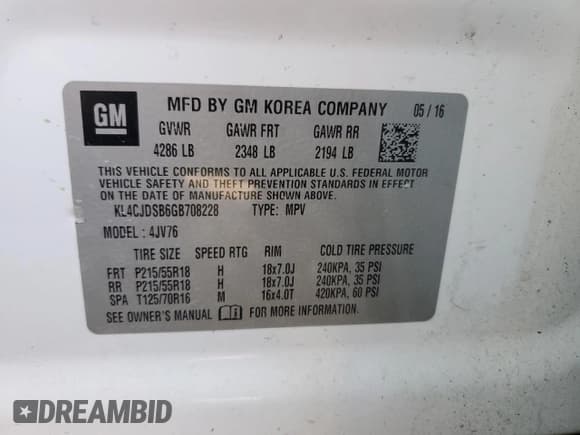 ✅ 2016 Buick Encore Premium • VIN: KL4CJDSB6GB708228 • Лот: 70783025. Опубликован ранее на Copart с пробегом 86 847 миль. Бесплатный доступ к архиву аукционных продаж из США и подробный отчёт об истории автомобиля на DreamBid. Изображение 12.