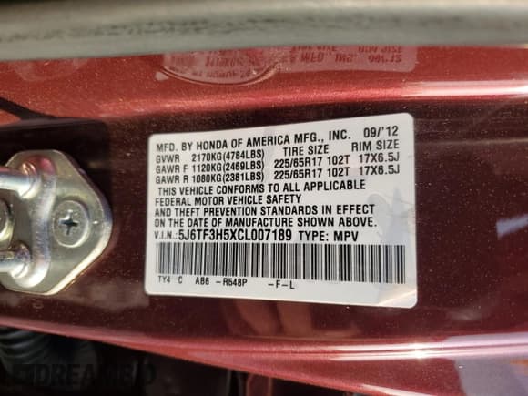 ✅ 2012 Honda Crosstour EX-L • VIN: 5J6TF3H5XCL007189 • Lot: 80028845. Wystawiony na Copart z przebiegiem 163 600 mil. Bezpłatny archiwum sprzedaży aukcyjnych z USA i szczegółowy raport historii pojazdu na DreamBid. Zdjęcie 12.