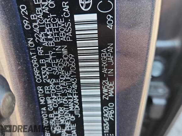 ✅ 2021 Toyota Prius LE • VIN: JTDKAMFP4M3170609 • Lot: 81337115. Listed on Copart with 176,266 mi. Free auction sales archive from the USA and detailed vehicle history report at DreamBid. Image 12.