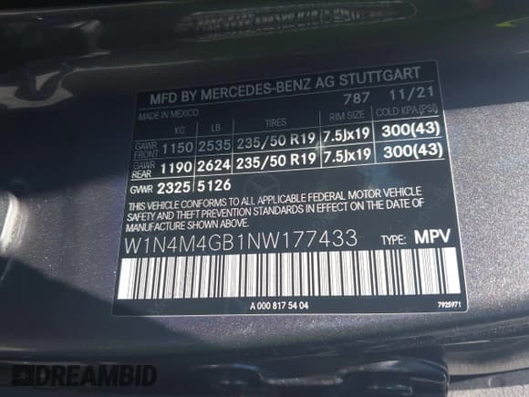 ✅ 2022 Mercedes-Benz GLB 250 • VIN: W1N4M4GB1NW177433 • Lot: 42616122. Listed on IAAI with 20,335 mi. Free auction sales archive from the USA and detailed vehicle history report at DreamBid. Image 9.