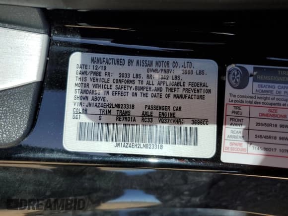 ✅ 2020 Nissan 370Z • VIN: JN1AZ4EH2LM823318 • Lot: 51087965. Wystawiony na Copart z przebiegiem 34 177 mil. Bezpłatny archiwum sprzedaży aukcyjnych z USA i szczegółowy raport historii pojazdu na DreamBid. Zdjęcie 12.