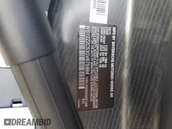 ✅ 2016 BMW i8 • VIN: WBY2Z2C53GV675984 • Лот: 68881064. Опубликован ранее на Copart с пробегом 49 839 миль. Бесплатный доступ к архиву аукционных продаж из США и подробный отчёт об истории автомобиля на DreamBid. Изображение 12.