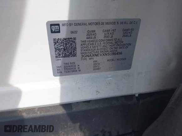 2022 Chevrolet Equinox Premier z VIN 3GNAXNEVXNS196456, wystawiony jako IAAI lot #43415074 z przebiegiem 71 008 mil mil oraz . Historia ofert i sprzedaży dostępna na DreamBid. Obrazek 9.