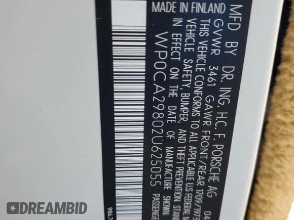 ✅ 2002 Porsche Boxster • VIN: WP0CA29802U625055 • Lot: 75728304. Wystawiony na Copart z przebiegiem 60 531 mil. Bezpłatny archiwum sprzedaży aukcyjnych z USA i szczegółowy raport historii pojazdu na DreamBid. Zdjęcie 12.