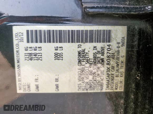 2013 Nissan Maxima SV с VIN 1N4AA5AP3DC808704, выставлен на аукционе Copart как лот 69930435 с пробегом 124 448 миль миль и Списание • Salvage title. История ставок и продаж доступна на DreamBid. Изображение 12.